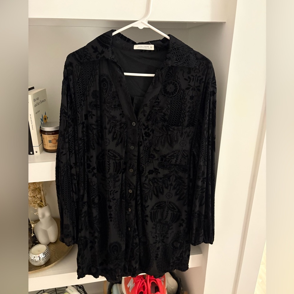 12th Tribe Black Velvet Burnout Mini Dress
